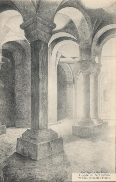 HUY: intérieur de la collégiale, crypte du XI ème siècle, deuxième vue prise de l'ouest